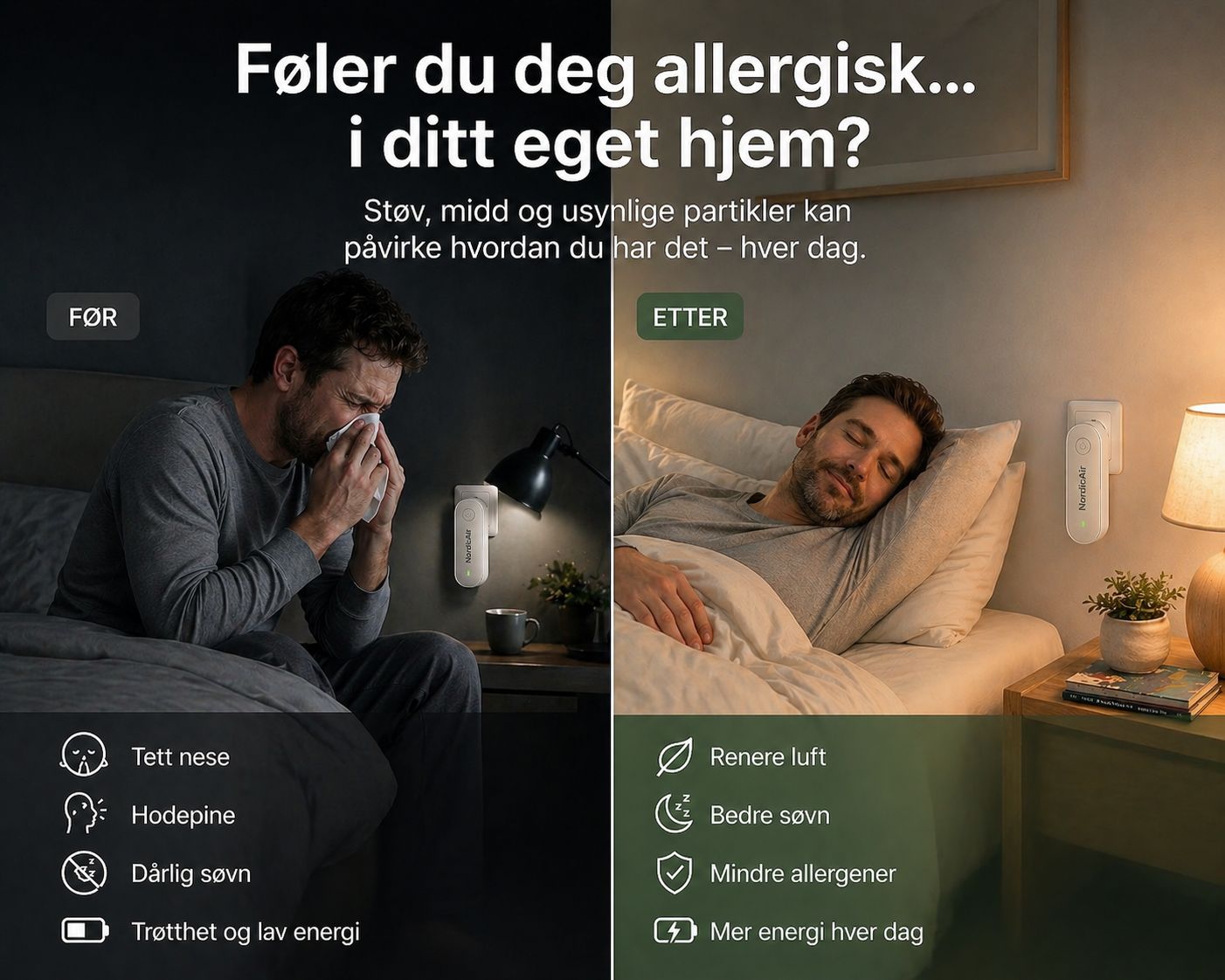 NordicAir™ Luftrenser | Pust fritt i soverommet ditt på bare 30 minutter